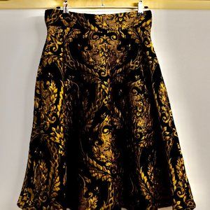 Navy and Gold Jacquard A Line Midi Skirt